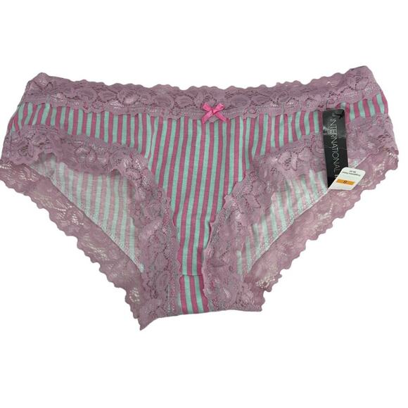 International Intimates Grey Pink Stripe Lace Trim Pantie Womens Size Small - Picture 1 of 5